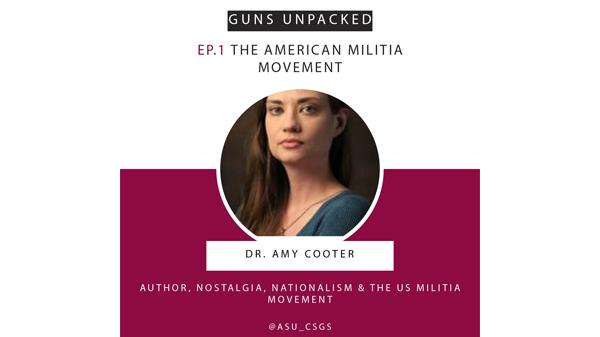 Episode cover art, with a photograph of Amy Cooter and title (The American Militia Movement) of Season 1, Episode 1