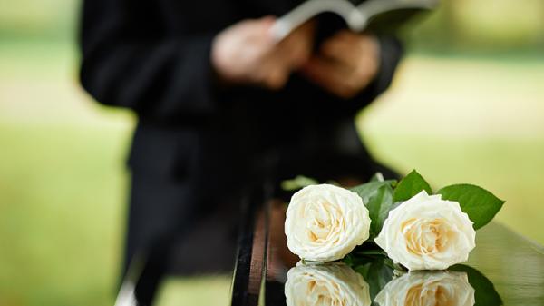 Memorial flowers for gun violence victims.
